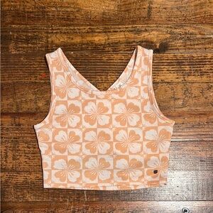 Roxy Floral Patterned Crop Top - Peach and White